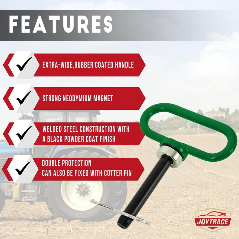joytrace Magnetic Hitch Pin - Heavy Duty Ultra Strong Neodymium Magnet Trailer Gate Pin for Easy One-Handed Hook On & Off, for Lawn Mower Trailer Hitch Pin and Tow Behind Attachments（Green） - Image 2